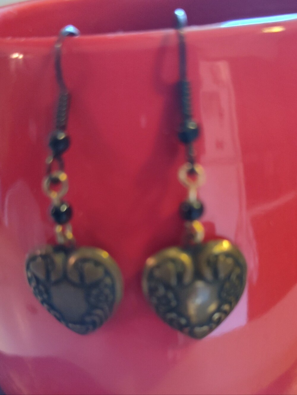 Antique Bronze Heart Drop Earrings